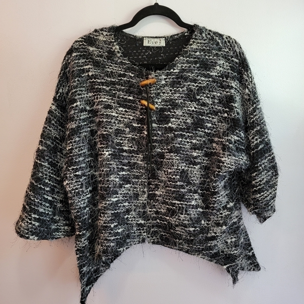 Eve Paris Black and White Sweater Poncho